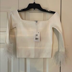 NWT Lucy Paris blouse with feather sleeve